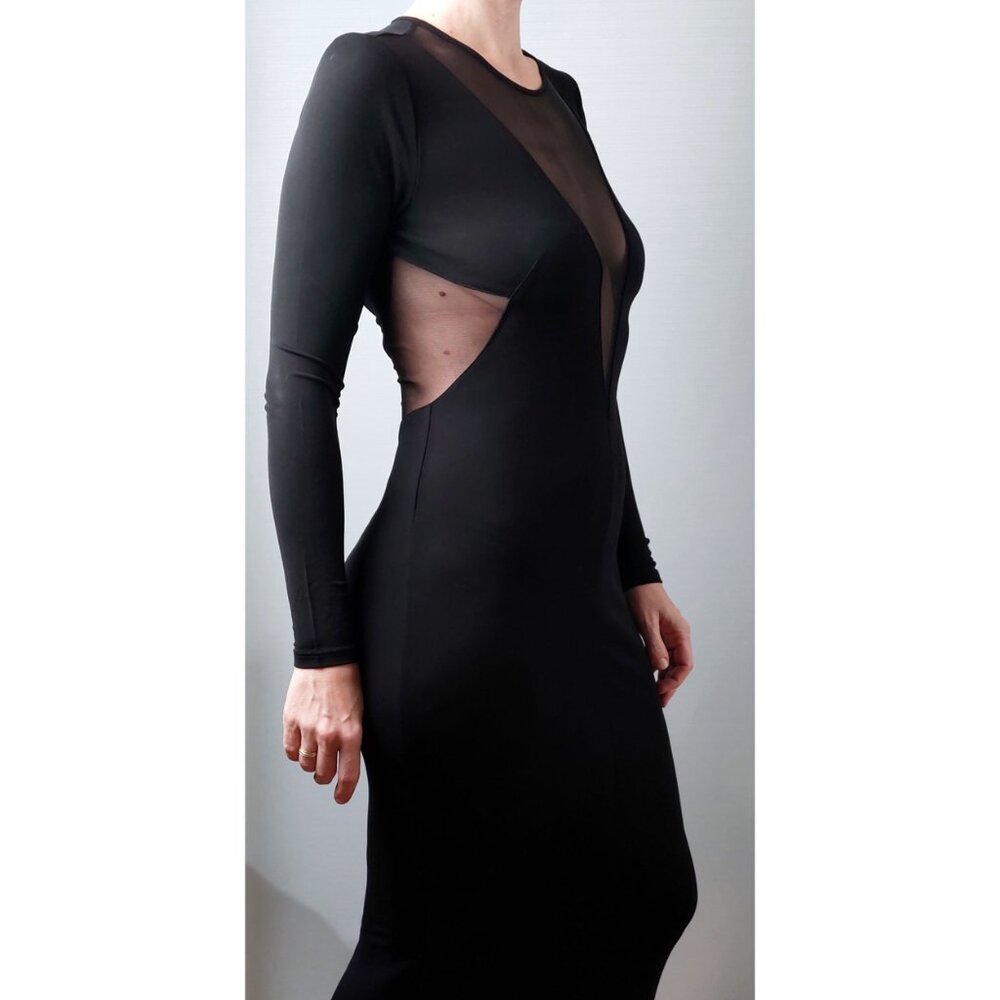 NWOT H&M Black Maxi Dress Sheer Inserts Open Back Backless Evening Formal Vampir